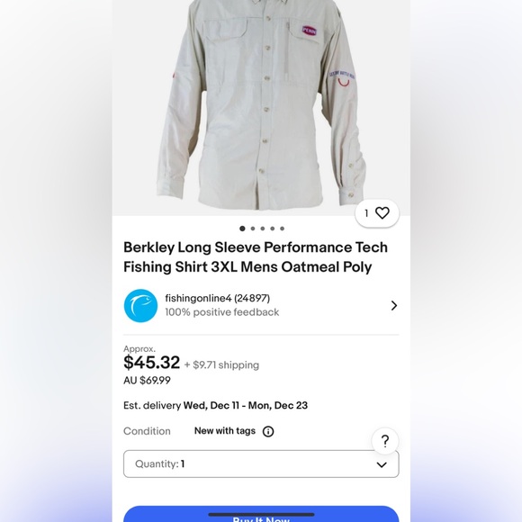 Berkley Long Sleeve Performance Tech Fishing Shirt M Mens Oatmeal Poly - Picture 8 of 8